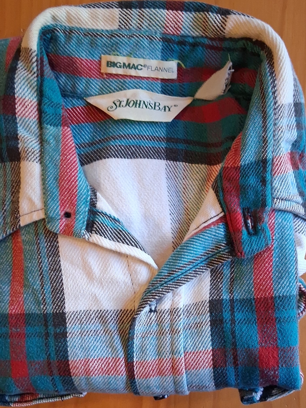 St. John's Bay Teal, Red and White Plaid Button-Down Shirt